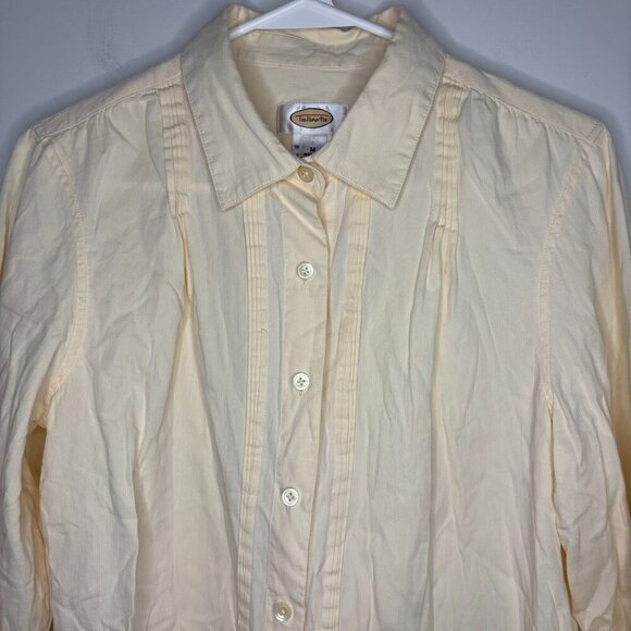 TALBOTS Button Up Shirt Medium Cream Yellow Pleats Long Sleeve Ribbed - Picture 1 of 4